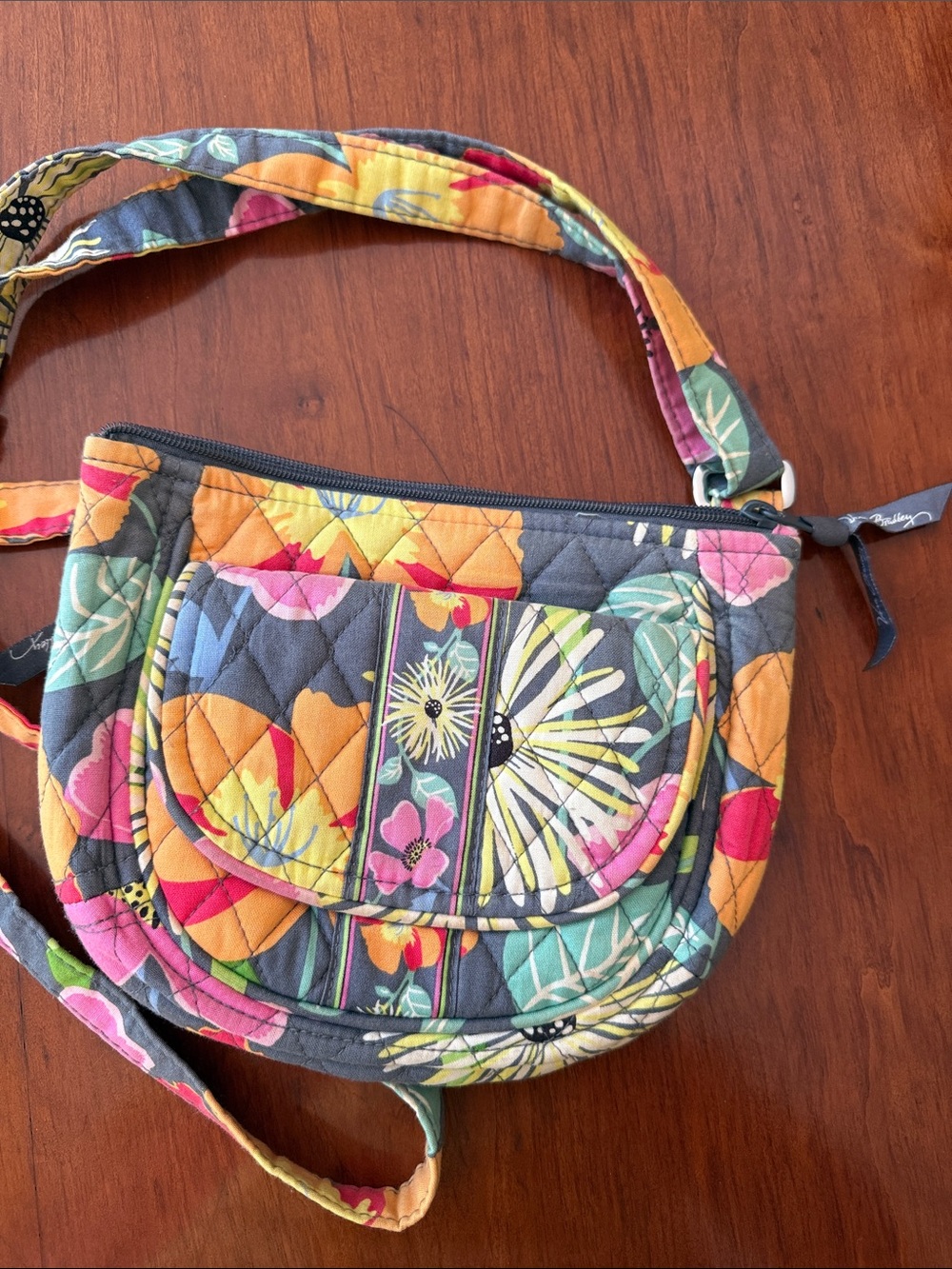 Vera Bradley Quilted Floral Crossbody in Gray with Multicolor Blooms, small